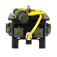 Vollgummiverteiler 32A mit FI/LS 1x32A, 2x16A, 6xSchuko - IP67 bronzegrün, 6150T00134, 360 x 340 x 330 mm
