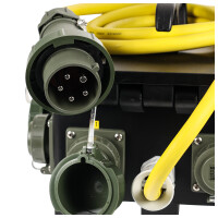Vollgummiverteiler 32A mit FI/LS 1x32A, 2x16A, 6xSchuko - IP67 bronzegrün, 6150T00134, 360 x 340 x 330 mm
