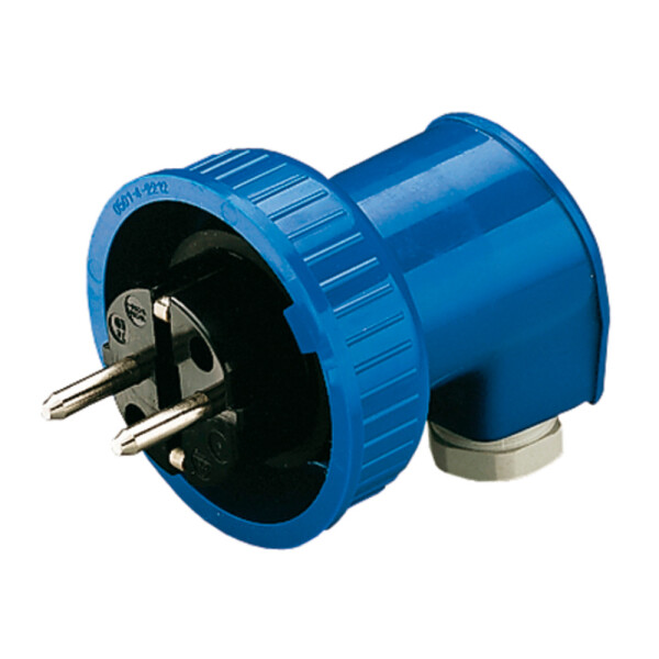 Schuko Winkelstecker, IP67, blau/grau