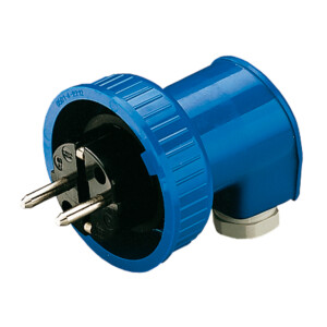 Schuko Winkelstecker, IP67, blau/grau