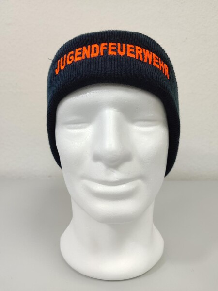 Strickmütze, Dunkelblau mit orangenem Stick JUGENDFEUERWEHR
