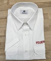 Uniformhemd mit Schultertunnel NRW 1/2 Arm weiß mit Stick "FEUERWEHR" rot