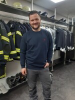 Sweatshirt, 1/1 Arm, marineblau mit roter Flamme