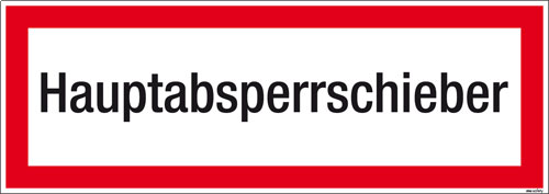 Textschild Hauptabsperrschieber
