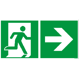 Rettungszeichen ISO 7010 / E001 Rettungsweg rechts nachleuchtend