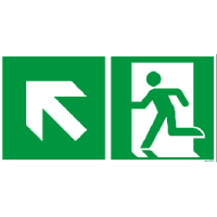 Rettungszeichen ISO 7010 / E001 Rettungsweg links aufwärts nachleuchtend