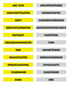 Rückenschilder mit Klett in silber mit Wunschtext